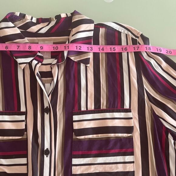 Chico’s Blouse Women Top Sz 2 long sleeve pockets Large button down Burgundy - Picture 7 of 12